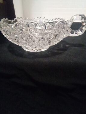 Cut Crystal Nappy Dish with Handle - Clear